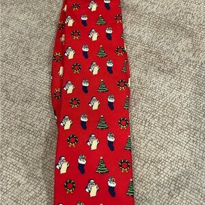 Festive Red Christmas Tie with Holiday Motifs